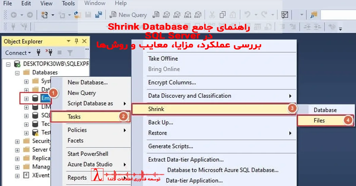 Shrink Database در SQL Server, SQL Server Shrink, Shrink Log File, DBCC SHRINKDATABASE, DBCC SHRINKFILE, SQL Server 2025, بهینهسازی فضای دیتابیس, Fragmentation, Rebuild Index, Always On, File Growth, DBA حرفهای, خدمات مانیتورینگ لاندا, مانیتورینگ SQL Server, SQL Storage Optimization, لاندا