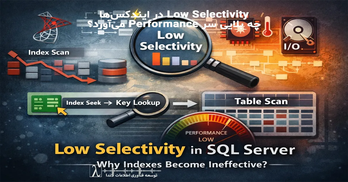 SQL Server Low Selectivity, Index Performance, Database Optimization, Query Tuning, Index Scan, Index Seek, Key Lookup, Filtered Index, Composite Index, Execution Plan Analysis, SQL Server Performance, SQL Tuning, Database Indexing, ایندکس SQL Server, عملکرد دیتابیس, بهینهسازی Query, Index Scan, Index Seek, Key Lookup, Filtered Index, Composite Index, تحلیل Execution Plan, بهبود Performance, SQL Server Tuning, SQL Server DBA