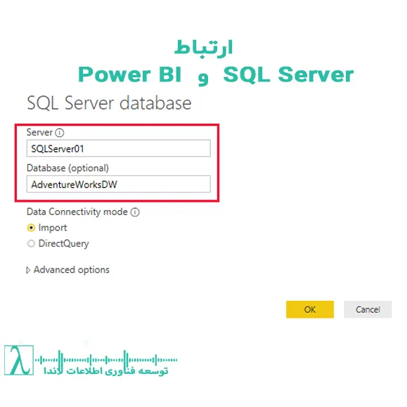 اتصال Power BI به SQL Server, دیتابیس سازمانی و Power BI, اتصال دیتابیس به پاور بی آی, Power BI SQL connection, هوش تجاری دیتابیس, گزارش‌گیری SQL Server در BI, SQL Servre,PBI