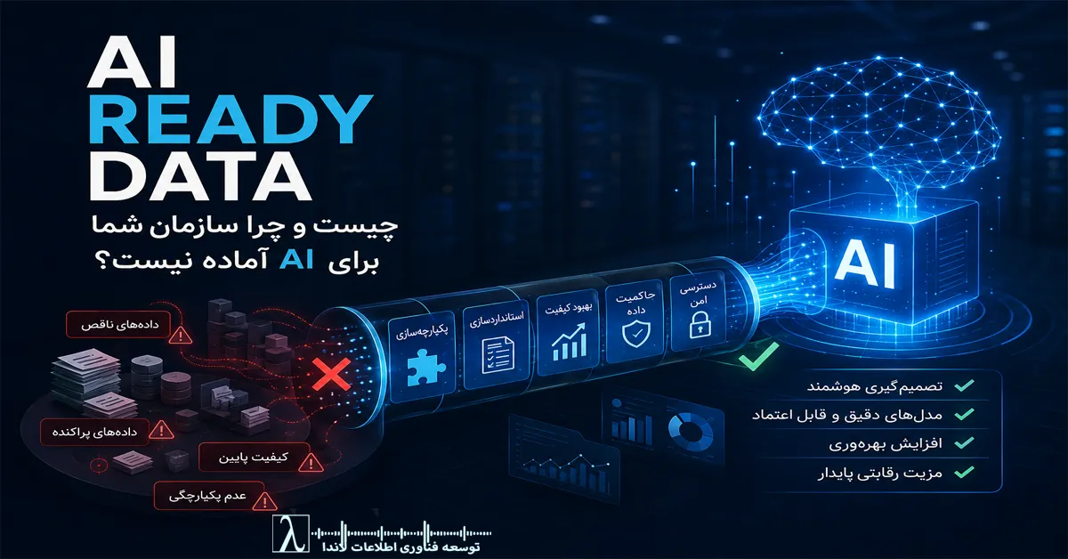 AI Ready Data, داده آماده هوش مصنوعی, آمادگی داده برای هوش مصنوعی, AI Data Readiness, Data Readiness, Data Governance, حاکمیت داده, Data Steward, Data Owner, Data Quality, کیفیت داده, Enterprise AI, هوش مصنوعی سازمانی, AI Transformation, تحول مبتنی بر هوش مصنوعی, MLOps, DataOps, Data Lake, Data Warehouse, Lakehouse, AI Strategy, آمادگی سازمان برای هوش مصنوعی, زیرساخت داده, مدیریت داده سازمانی, Data Foundation, پروژه‌های هوش مصنوعی, بلوغ داده, Data Maturity, AI Adoption, Data Management