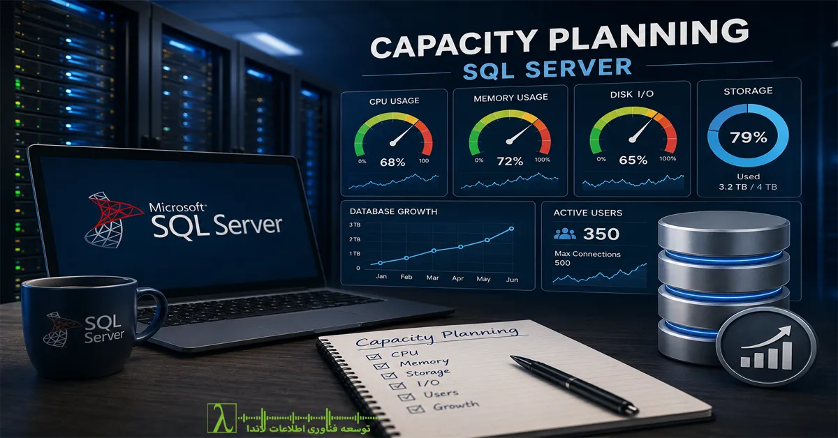 Capacity Planning, SQL Server, SQL Server Capacity Planning, برنامه‌ریزی ظرفیت SQL Server, ظرفیت SQL Server, Performance Tuning, SQL Server Performance, SQL Server Monitoring, SQL Server Optimization, SQL Server Performance Monitoring, SQL Server Bottleneck, Bottleneck Analysis, Resource Utilization, CPU Utilization, Memory Pressure, Storage Performance, Disk I/O, IOPS, Disk Latency, TempDB, Transaction Log, Database Growth, Data Growth, Workload Analysis, Concurrent Users, Query Performance, Query Optimization, Execution Plan, Wait Statistics, Query Store, Extended Events, Dynamic Management Views, DMVs, Performance Monitor, PerfMon, SQL Server Health Check, SQL Server Assessment, Infrastructure Planning, Capacity Assessment, Capacity Management, Database Scalability, SQL Server Scalability, Enterprise SQL Server, SQL Server Infrastructure, Database Performance Analysis, SQL Server Best Practices, SQL Server DBA, Microsoft SQL Server, Database Administration, Storage Planning, Hardware Sizing, SQL Server Enterprise, Business Intelligence, Data Warehouse, ETL, لاندا, توسعه فناوری اطلاعات لاندا